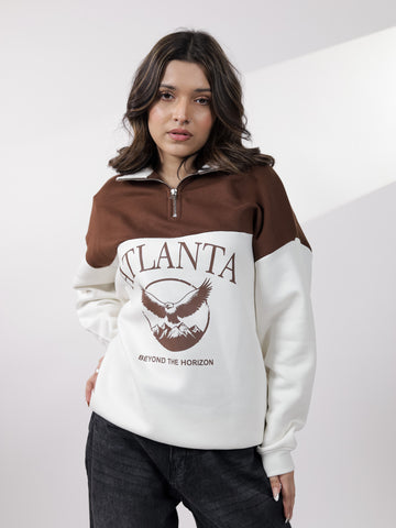 Brown & Off White Quarter Zipper