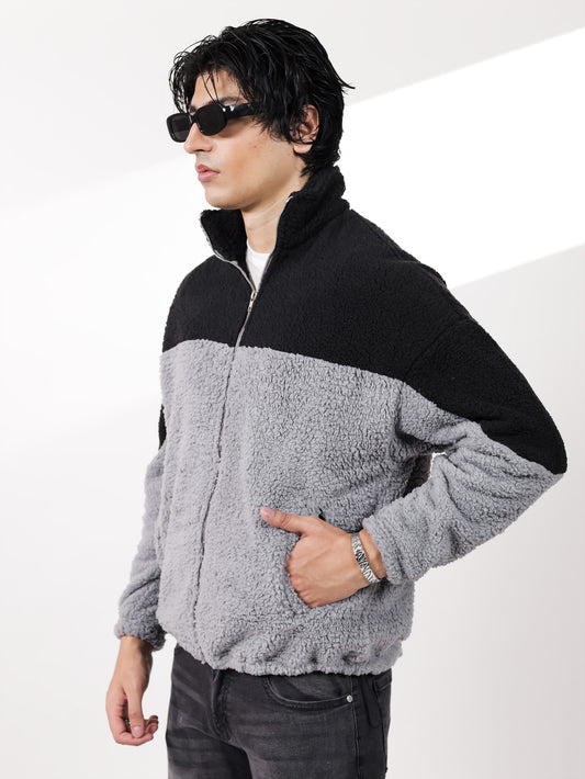 Black & Gray Sherpa Jacket