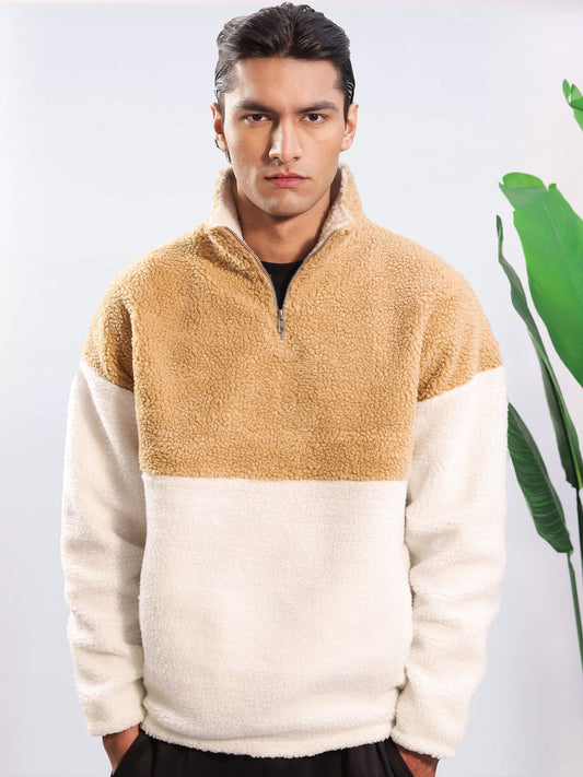 Beige & White Quarter Zipper