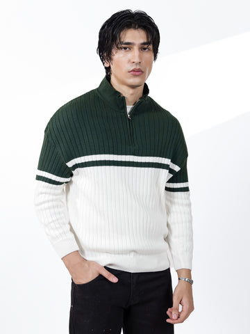 Green & Off White Sweater