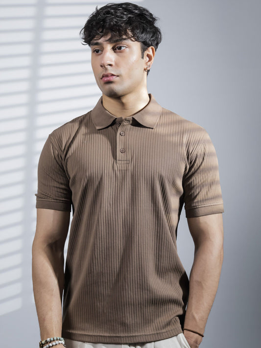 Brown Ribbed Polo