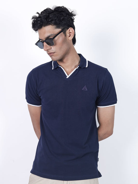Navy V Placket Polo Shirt