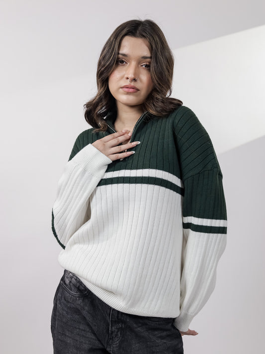 Green & Off White Sweater