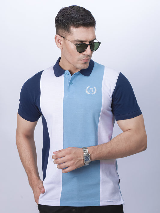 Blue Color Block Polo