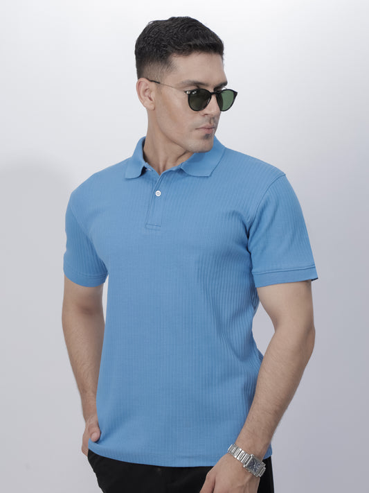 Blue Ribbed Polo