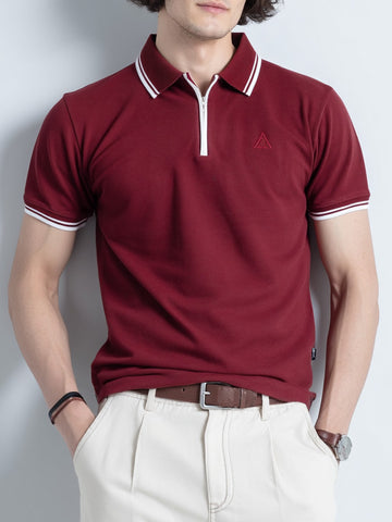 Maroon Zipper Polo