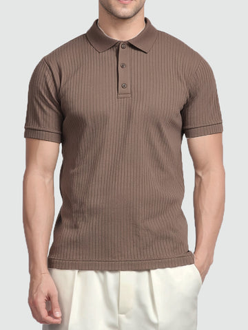 Brown Ribbed Polo