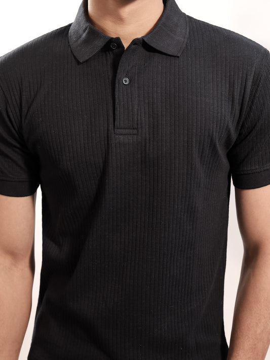Black Ribbed Polo