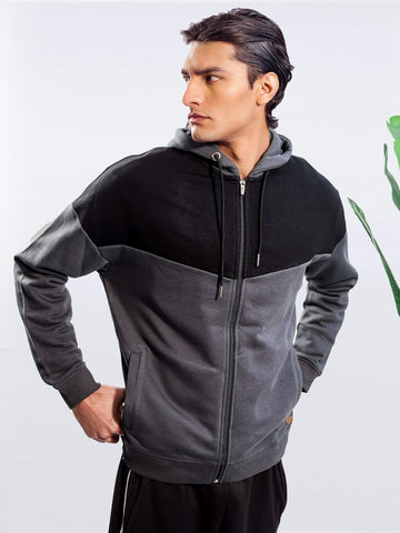 Charcoal panel Zipper Hoodie