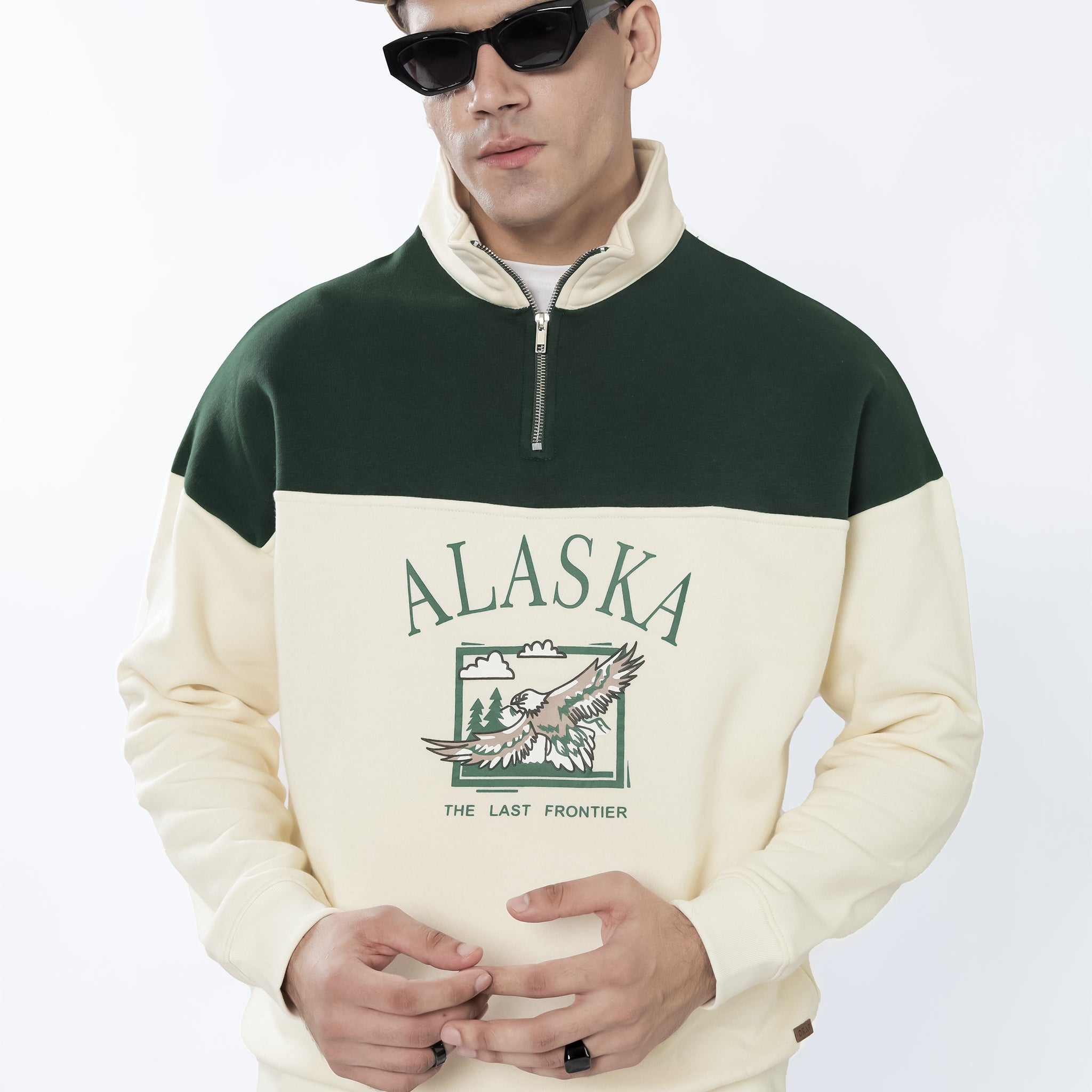 Beige & Green Quarter zipper