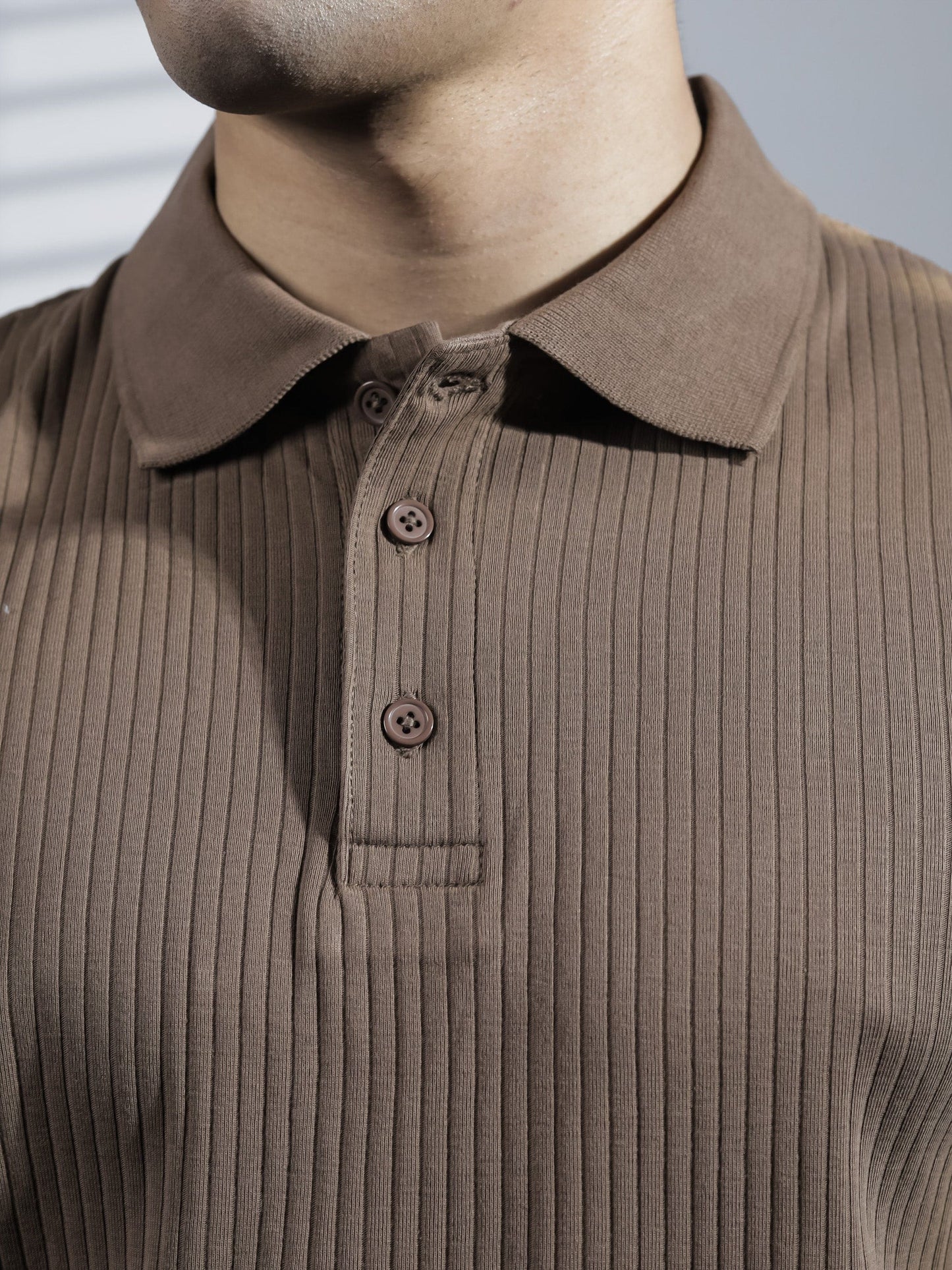 Brown Ribbed Polo