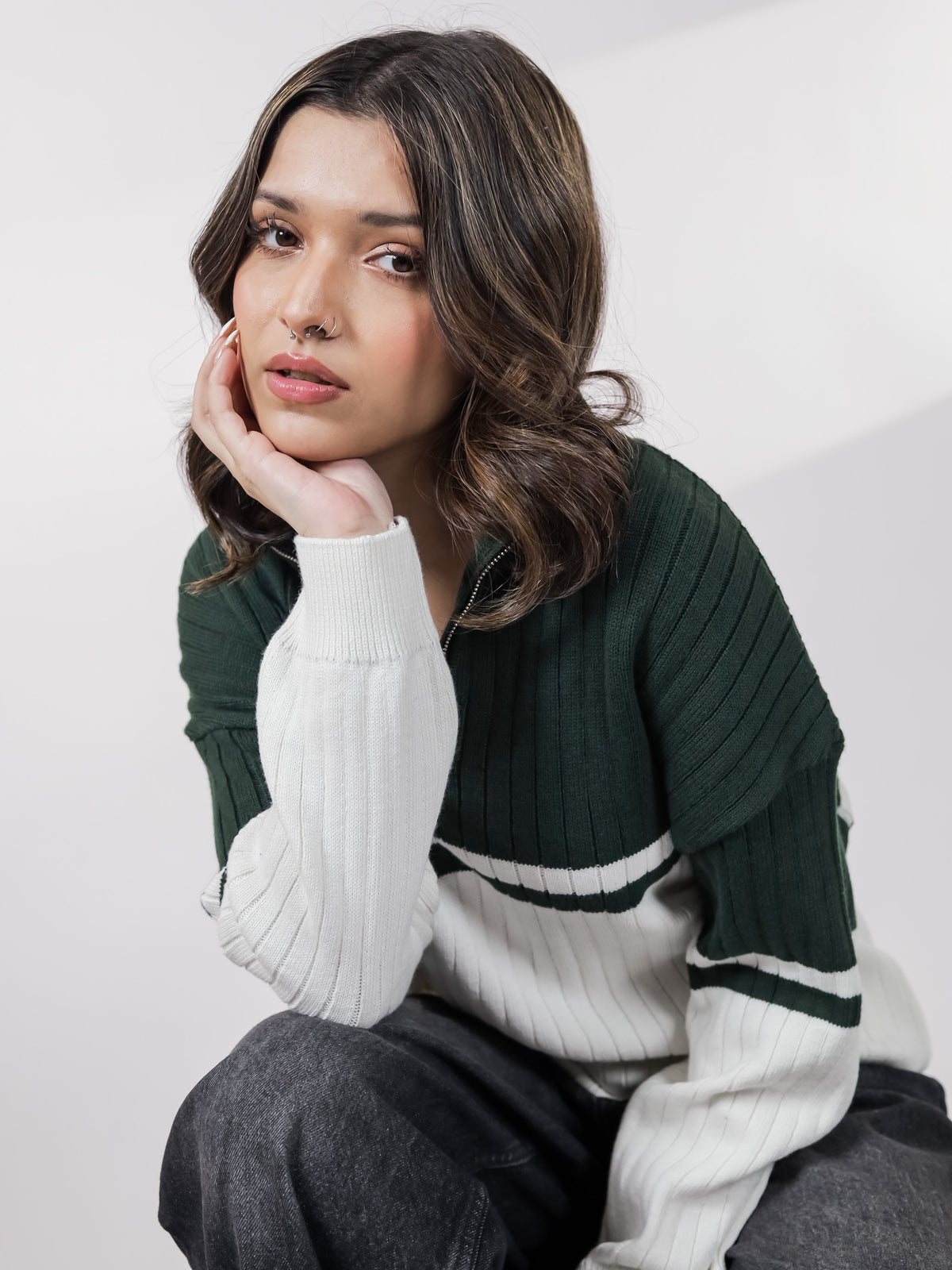 Green & Off White Sweater