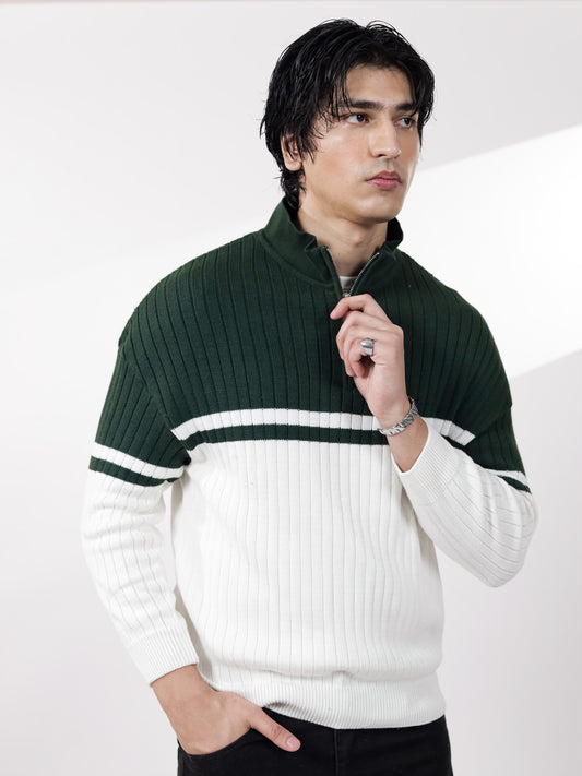 Green & Off White Sweater