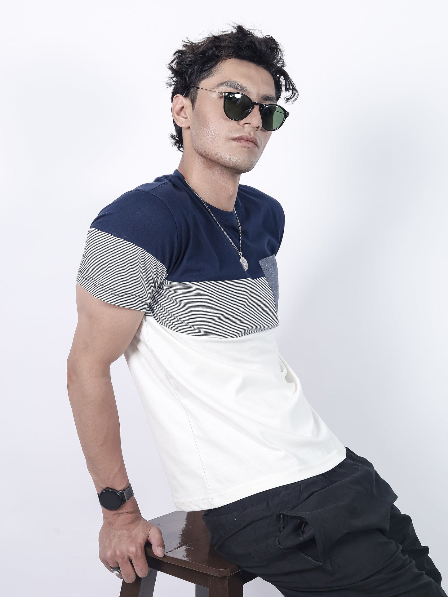 Navy Chambray Pocket Tee