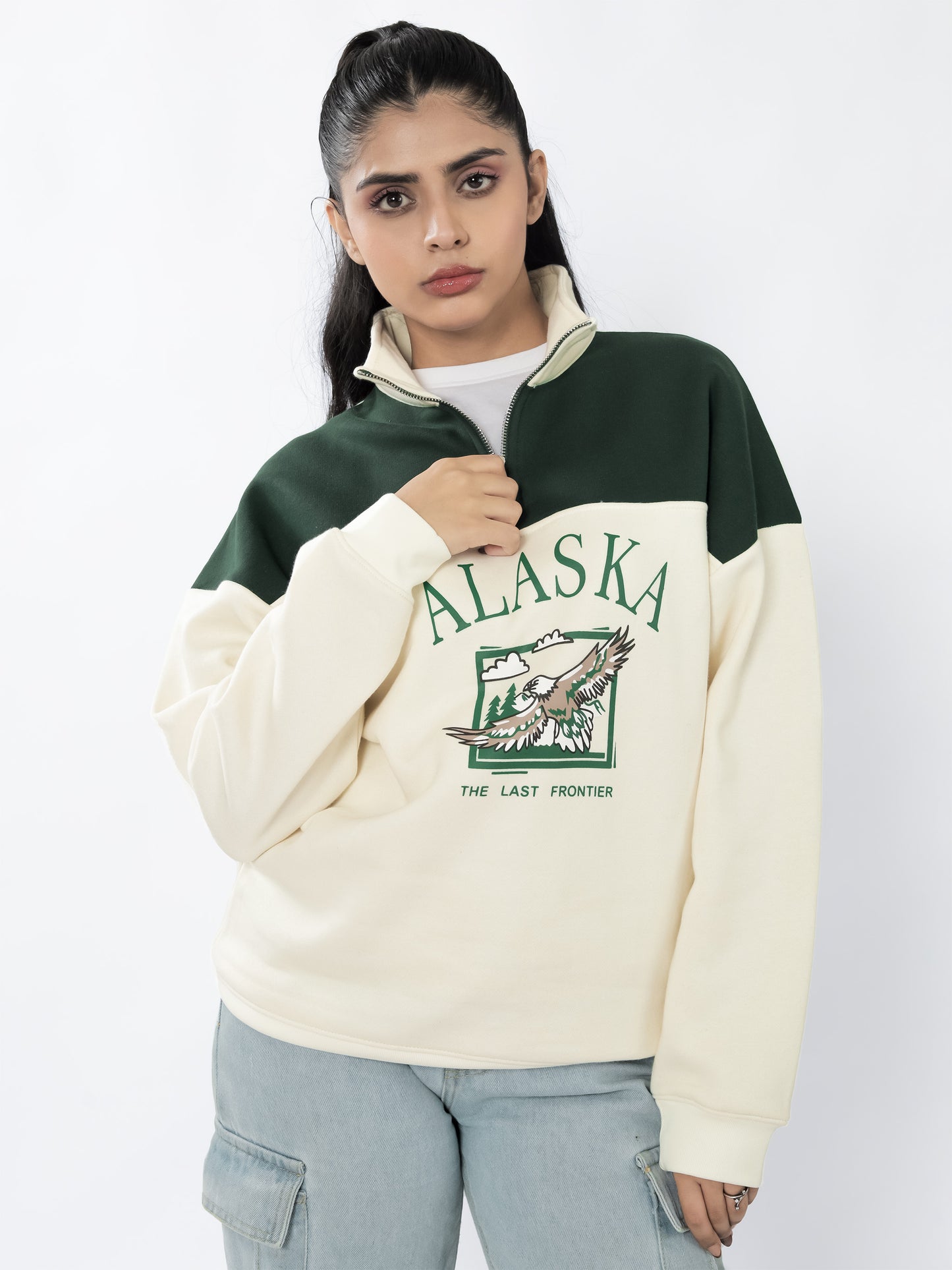 Beige & Green Quarter zipper