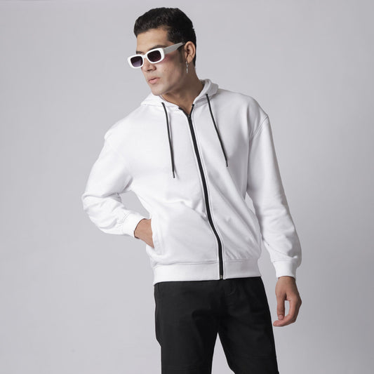 Plain White Zipper Hoodie