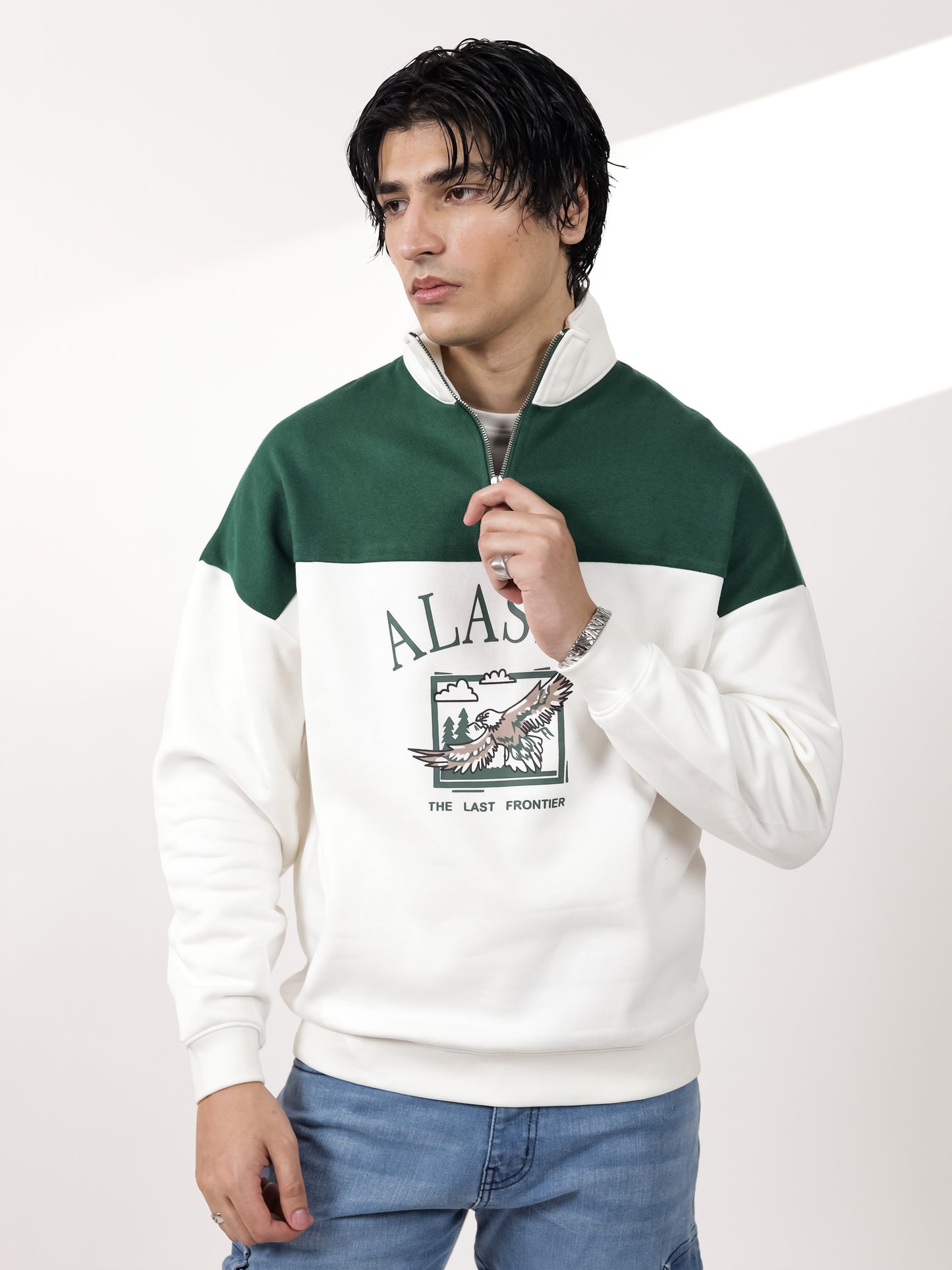 Beige & Green Quarter zipper