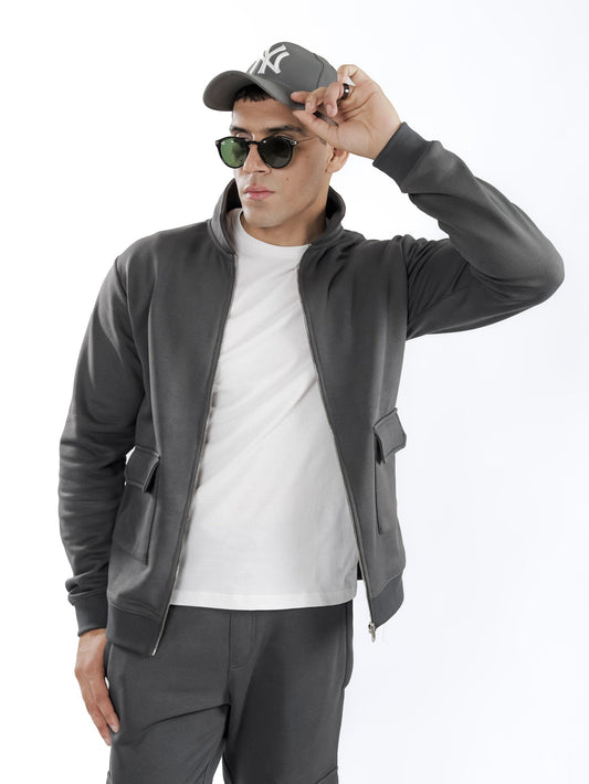 Charcoal Cargo Zipper Jacket