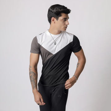 Grey Black Color Panel T-Shirt
