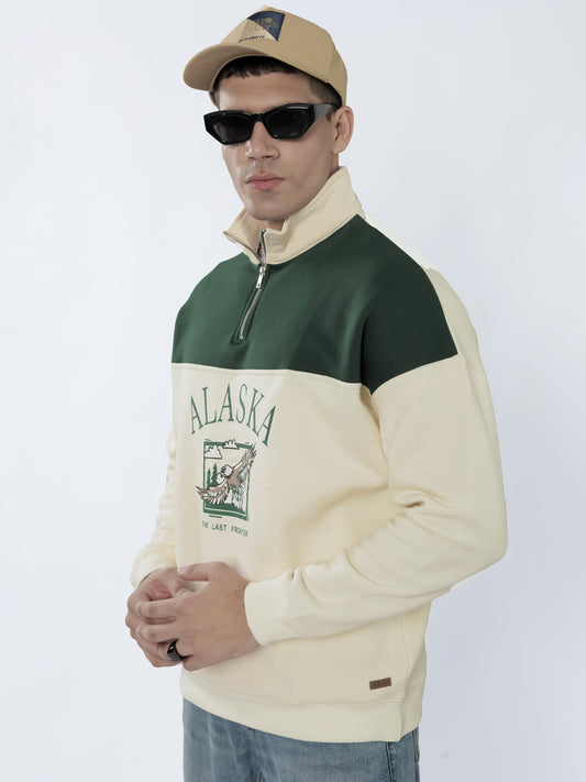 Beige & Green Quarter zipper