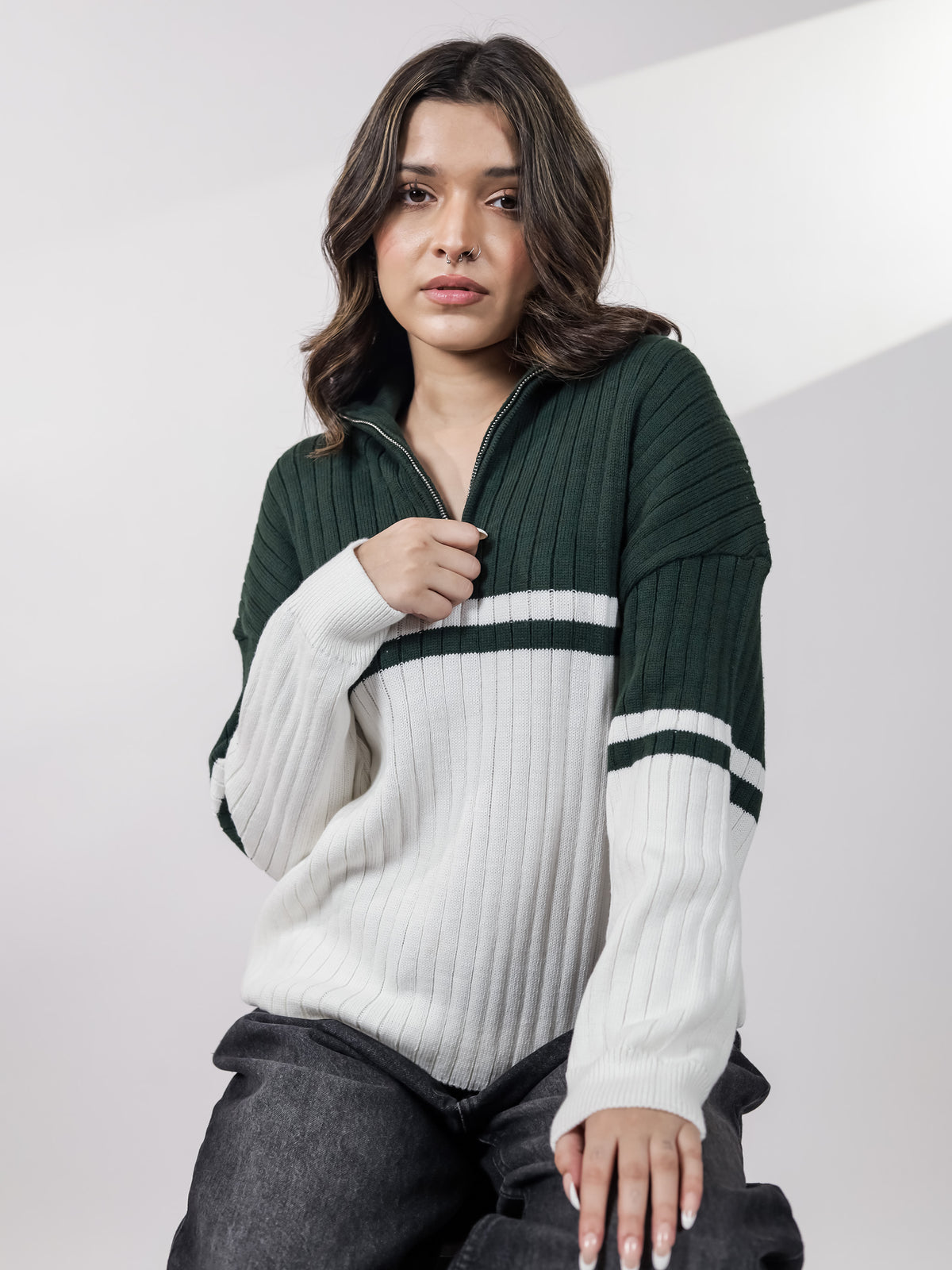 Green & Off White Sweater