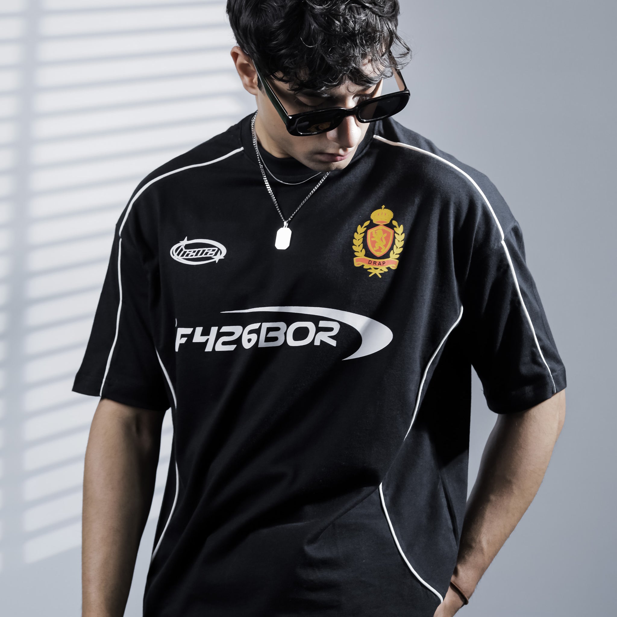 Black Piping Oversize Tee