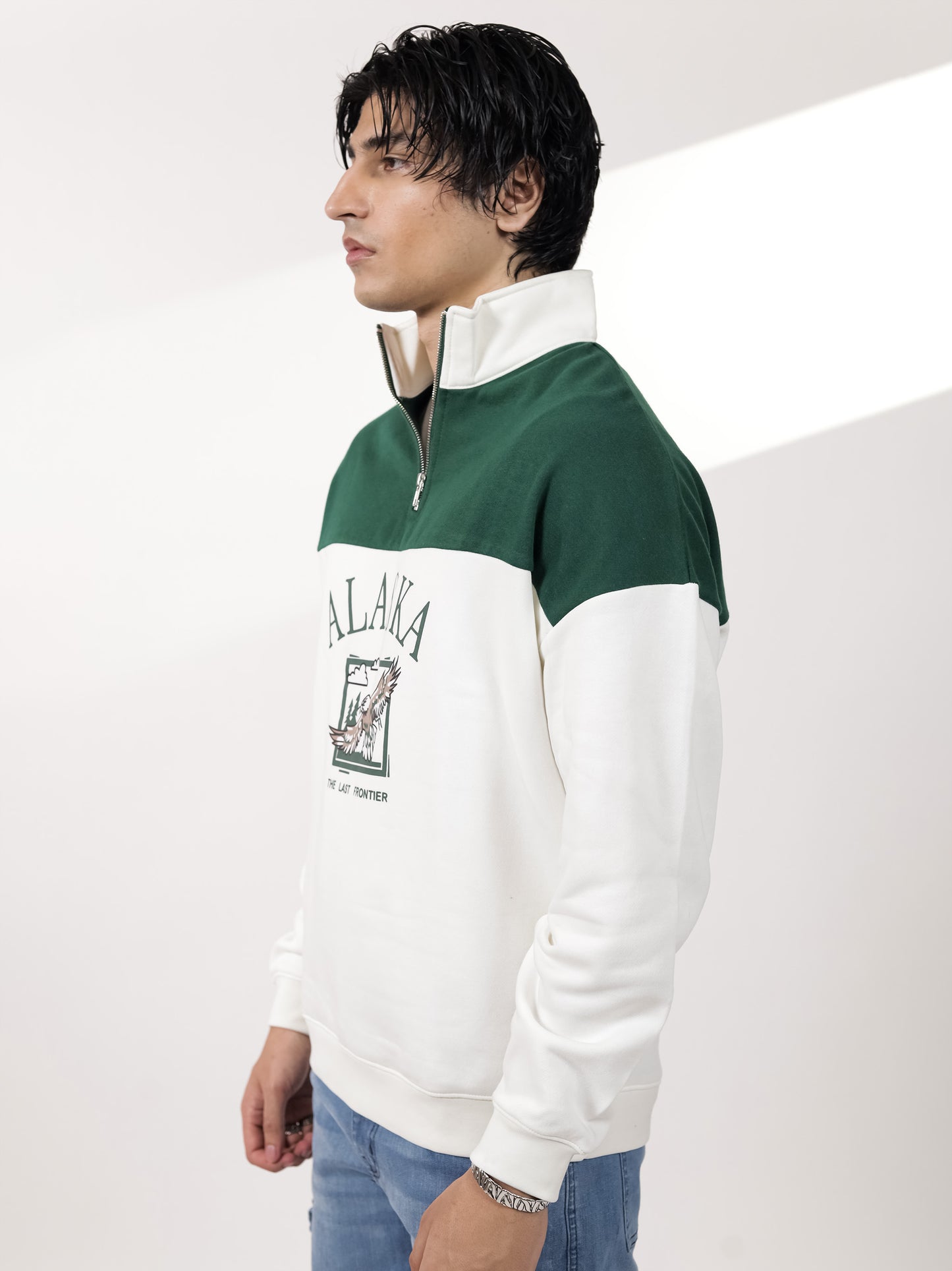 Beige & Green Quarter zipper