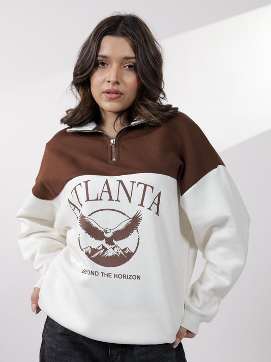 Brown & Off White Quarter Zipper