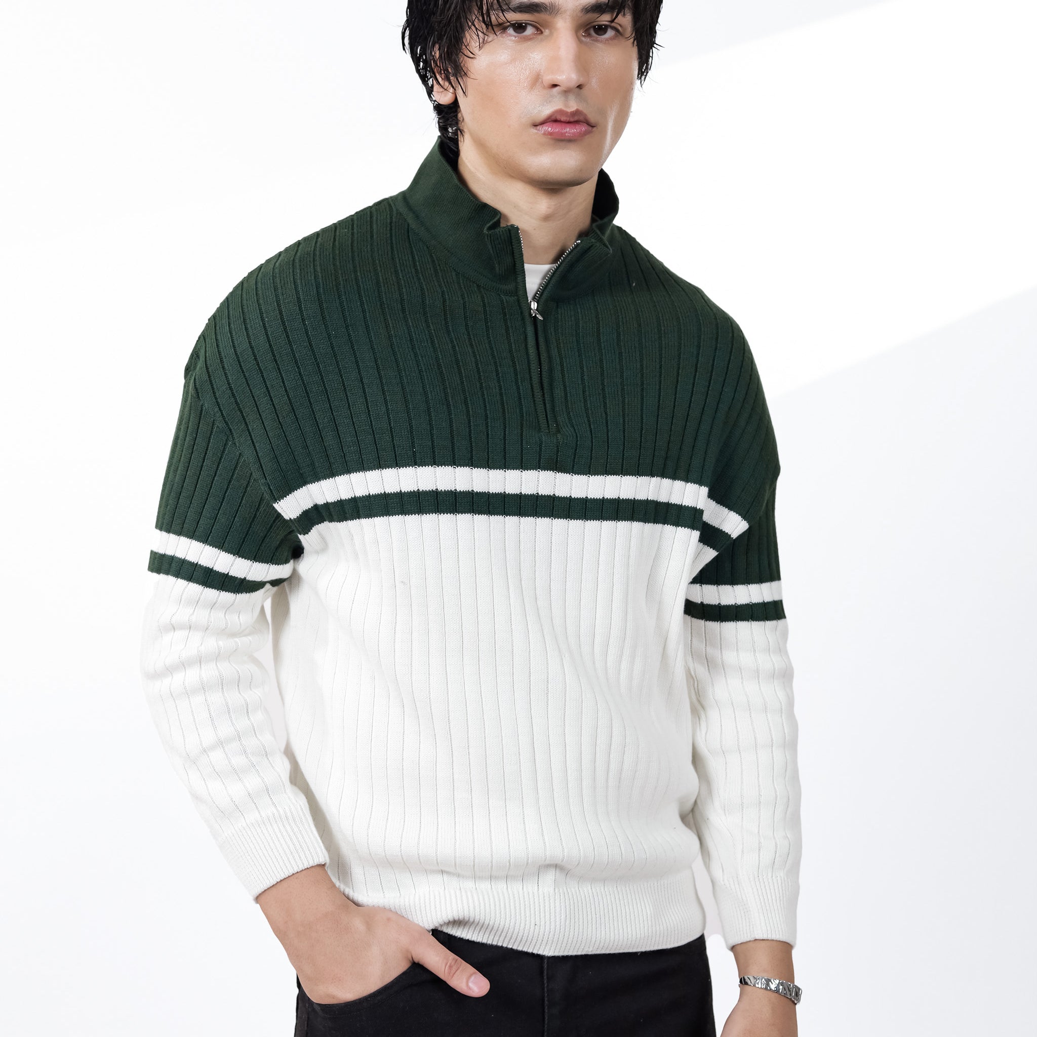 Green & Off White Sweater