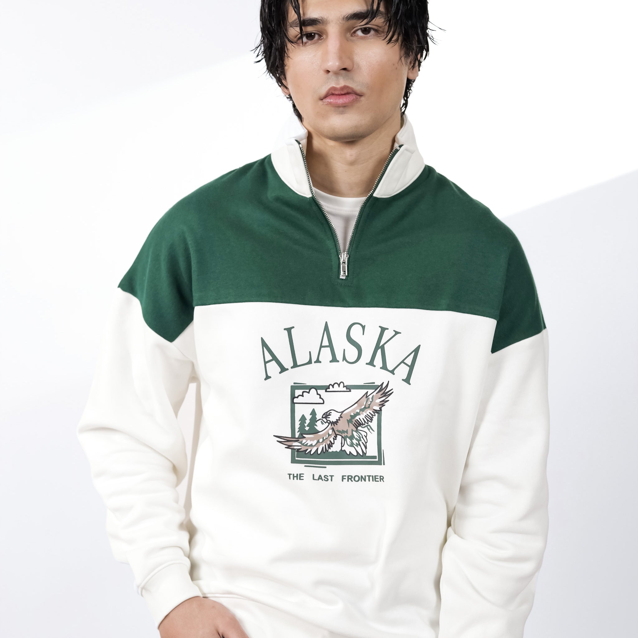 Beige & Green Quarter zipper