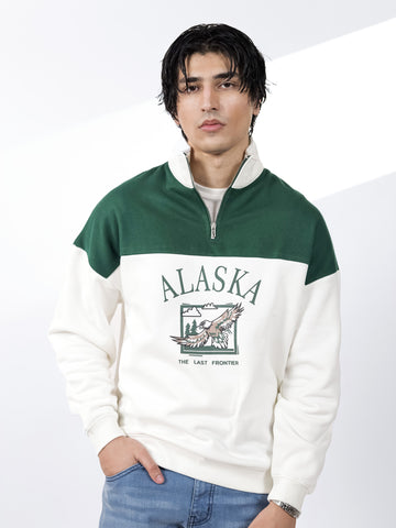 Beige & Green Quarter zipper