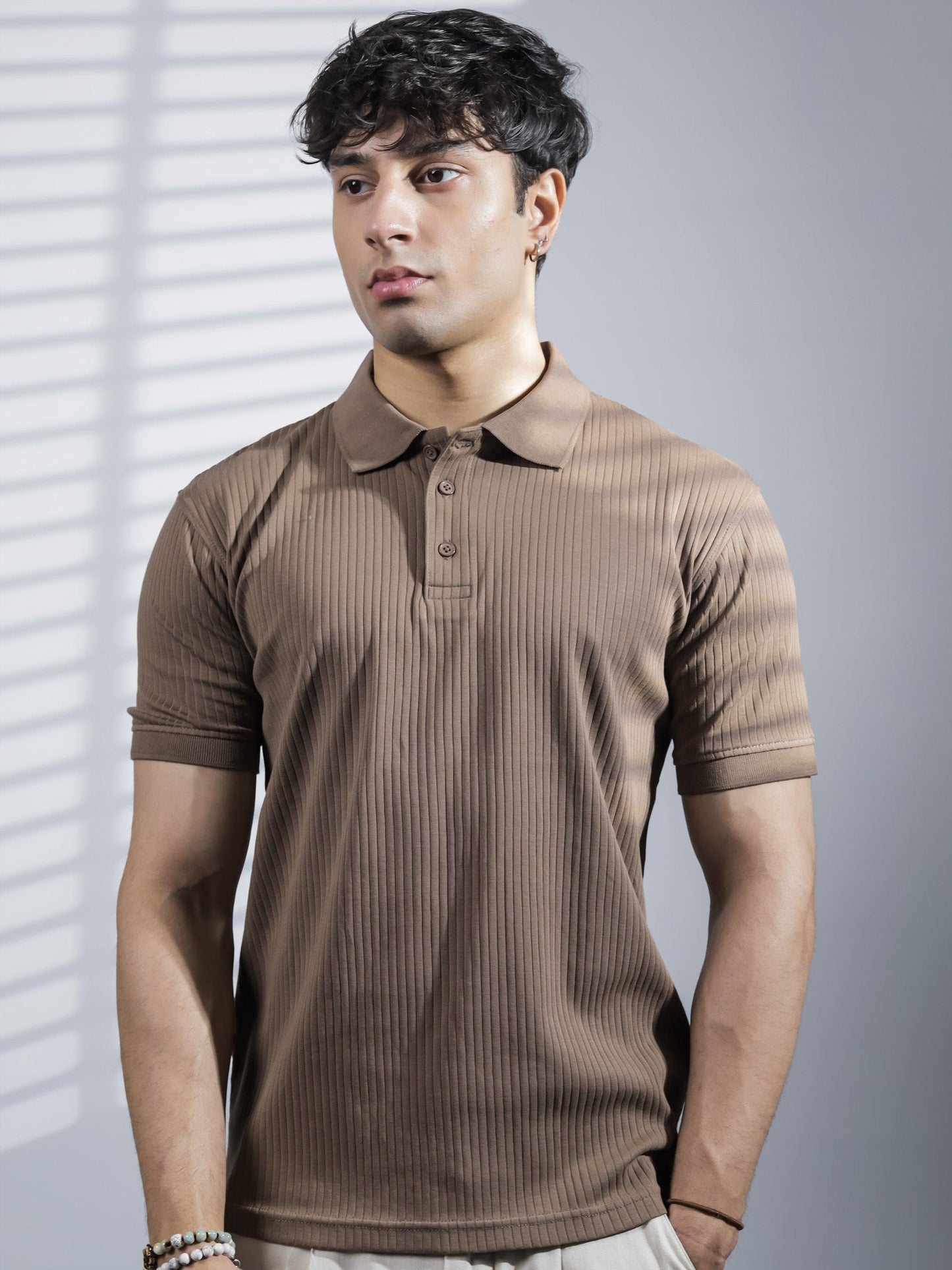 Brown Ribbed Polo
