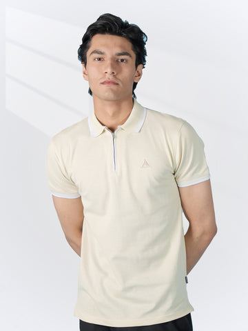Beige Zipper Polo