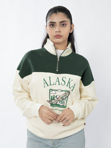 Beige & Green Quarter Zipper