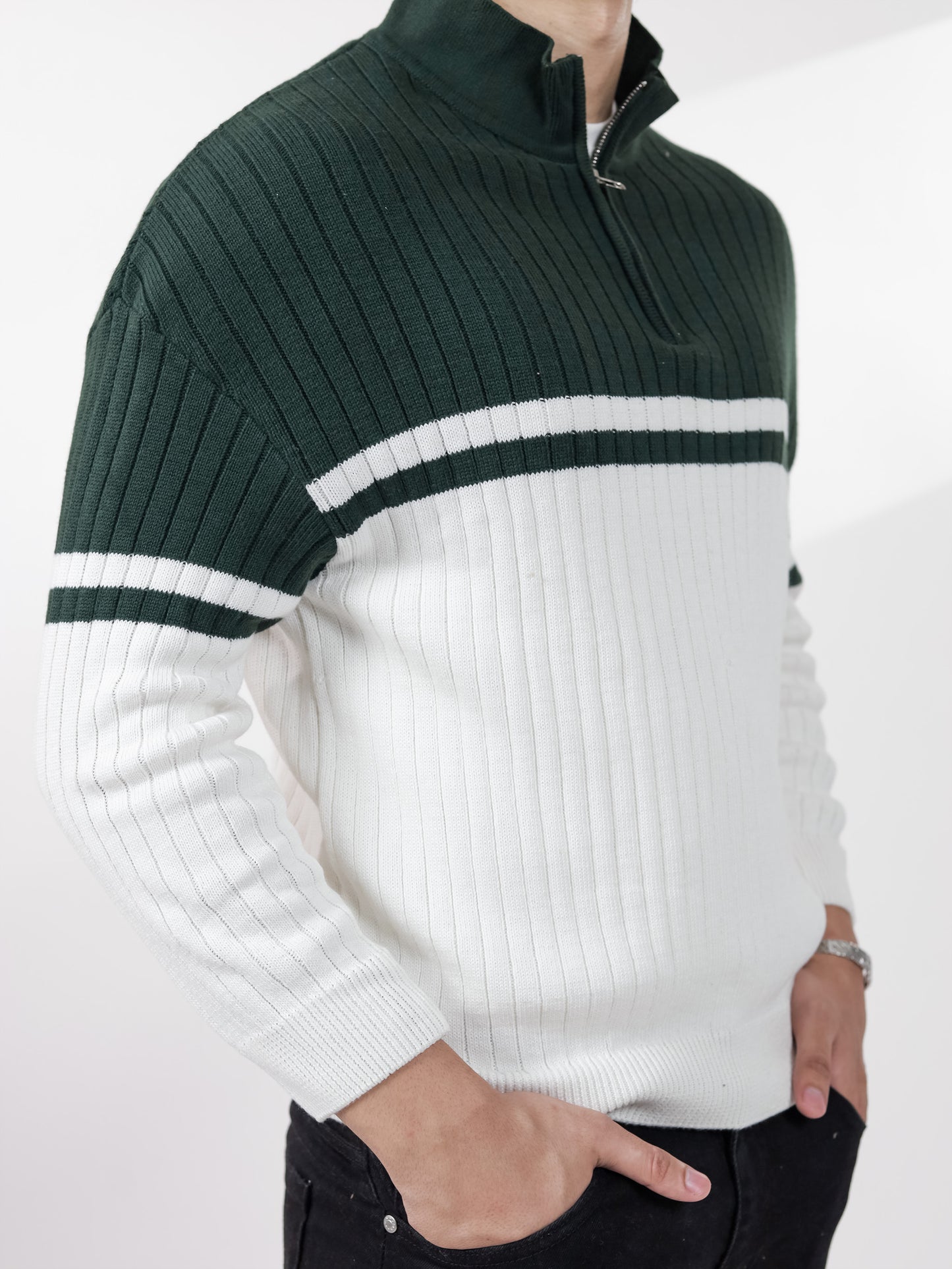 Green & Off White Sweater