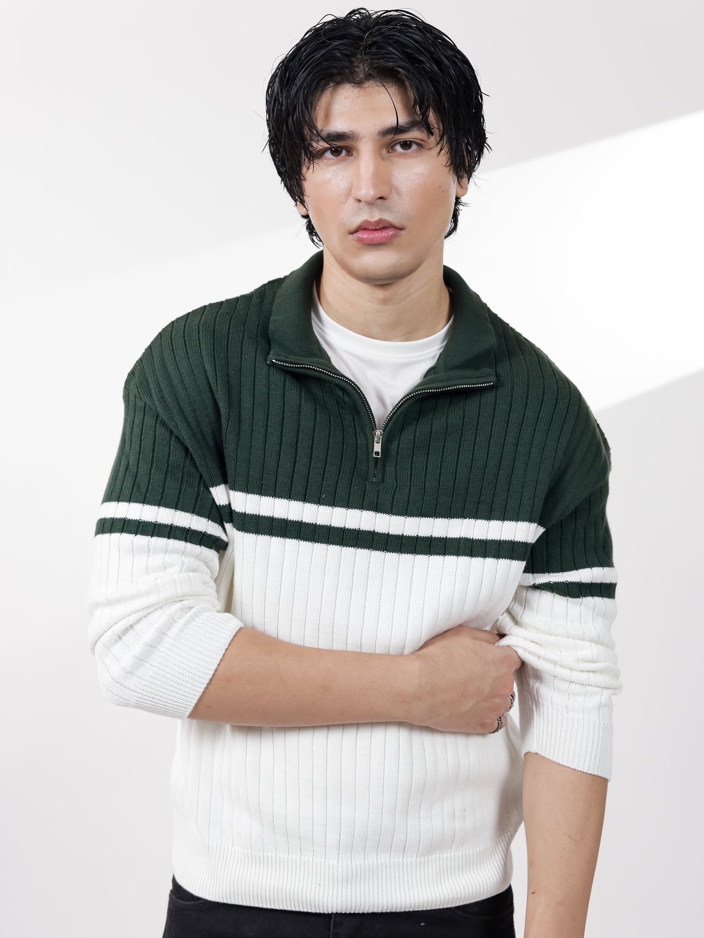 Green & Off White Sweater