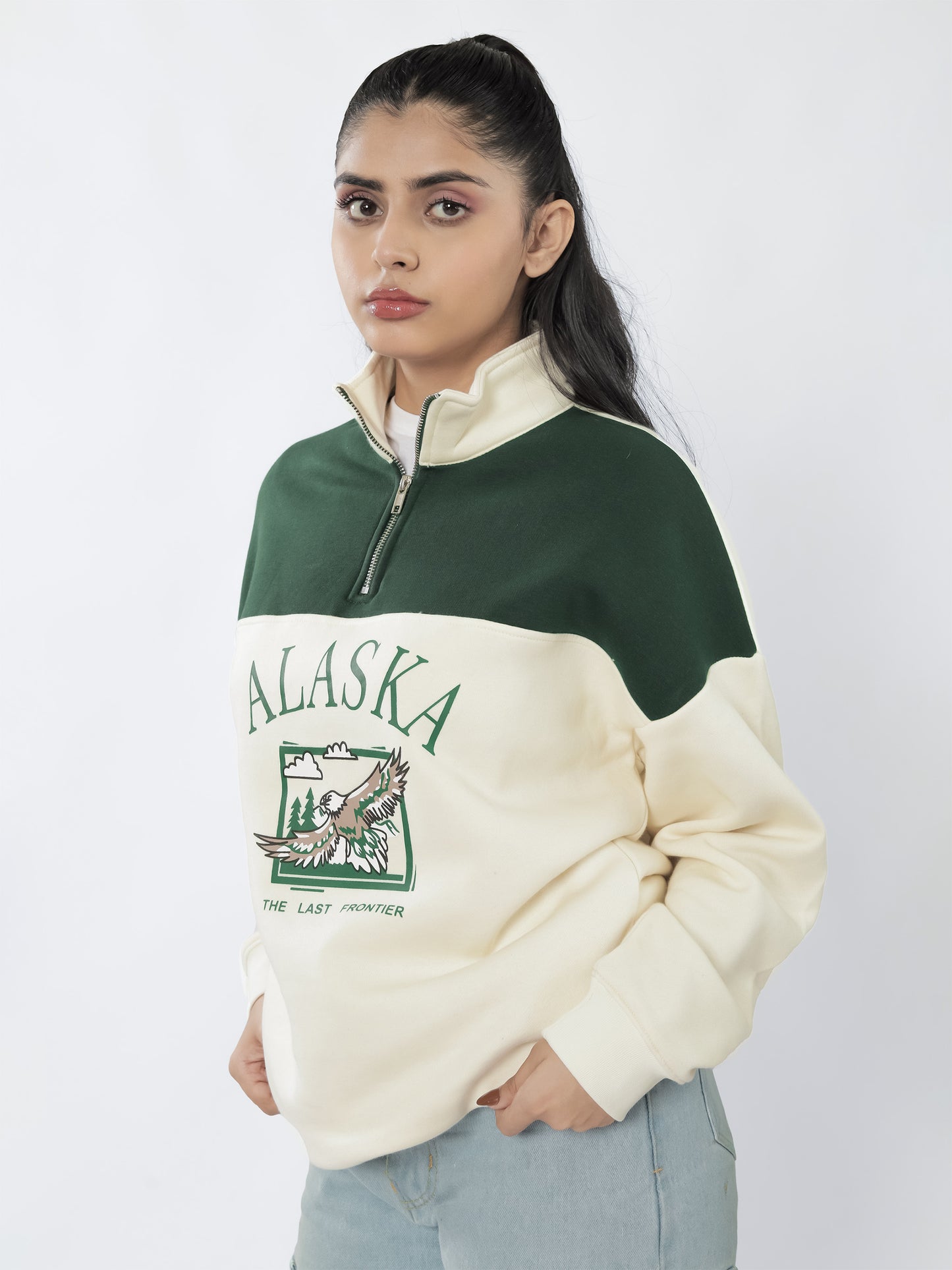 Beige & Green Quarter zipper