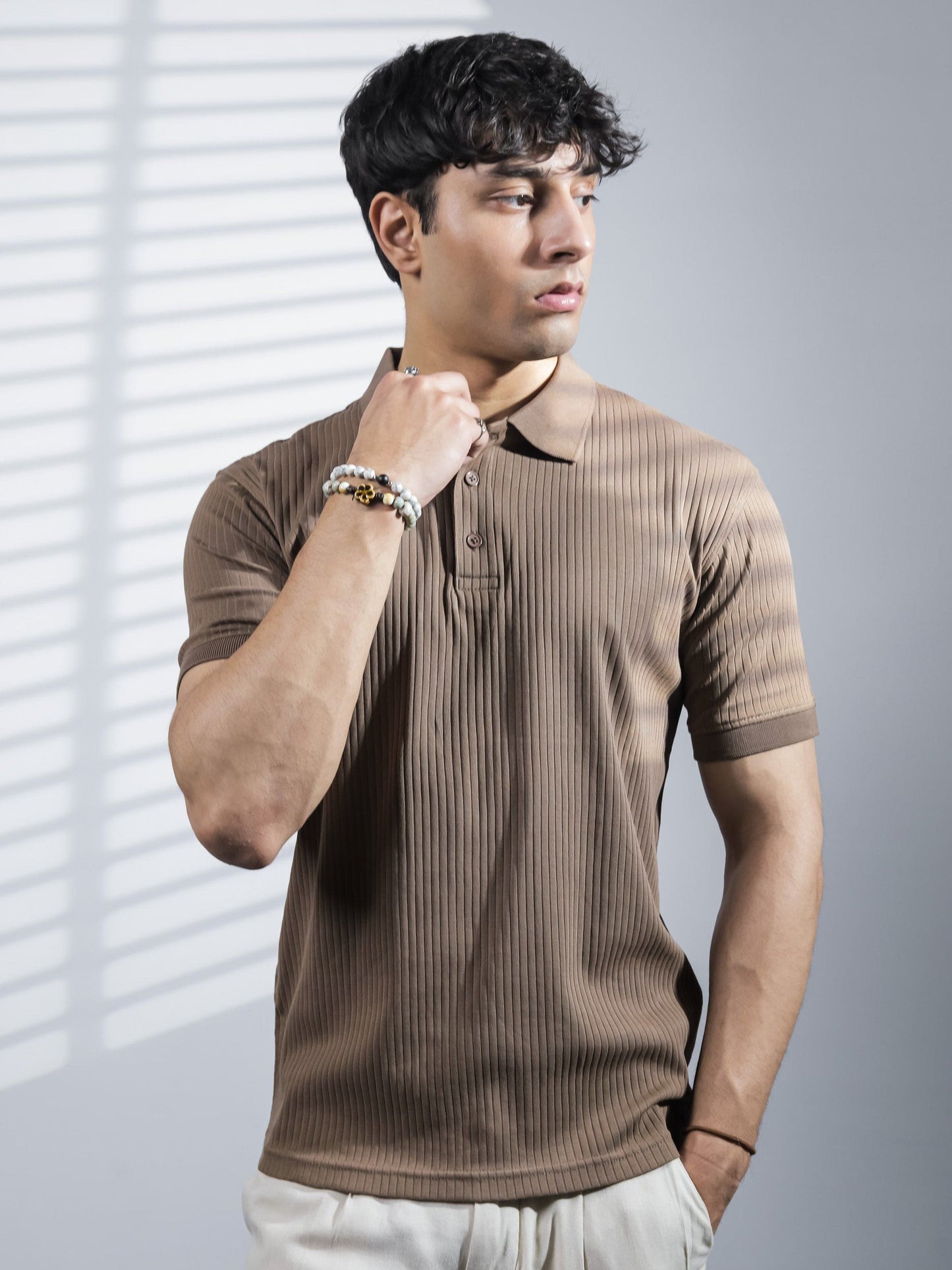 Brown Ribbed Polo