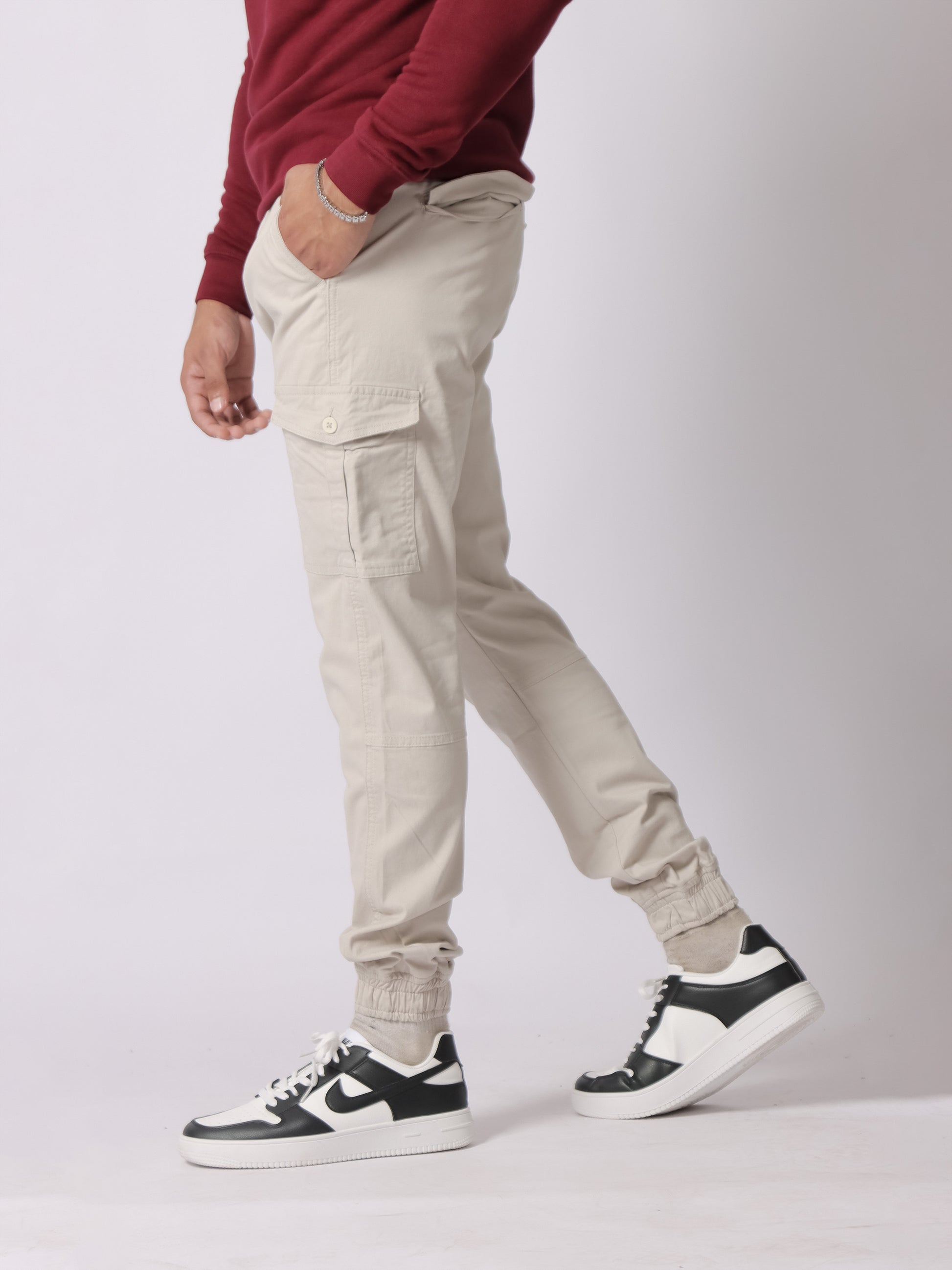 Off White Woven Cargo Pants for men in Pakistan