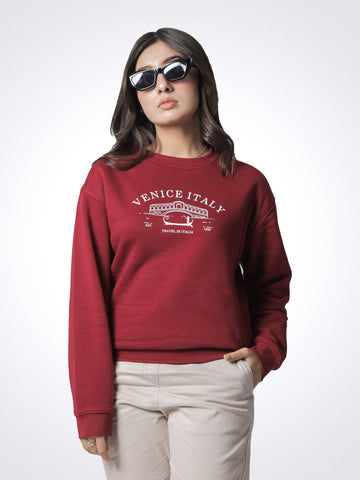 Maroon Printed Sweatshirt