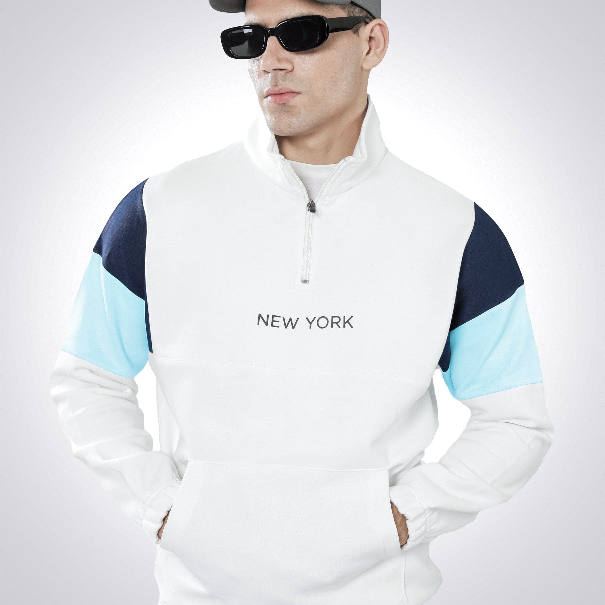 White & Blue Quarter Zipper