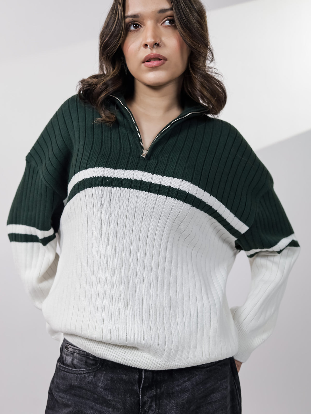 Green & Off White Sweater