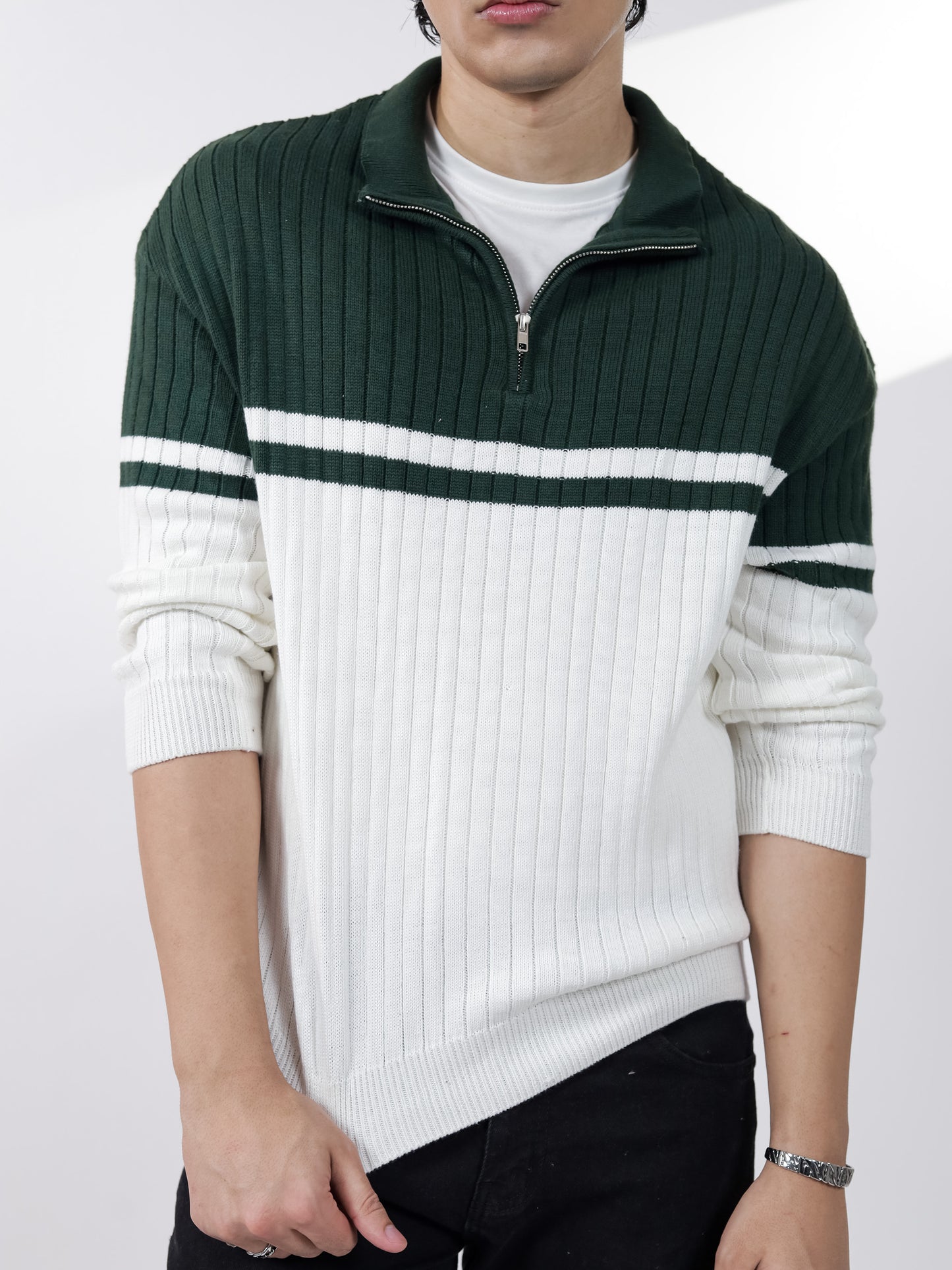 Green & Off White Sweater