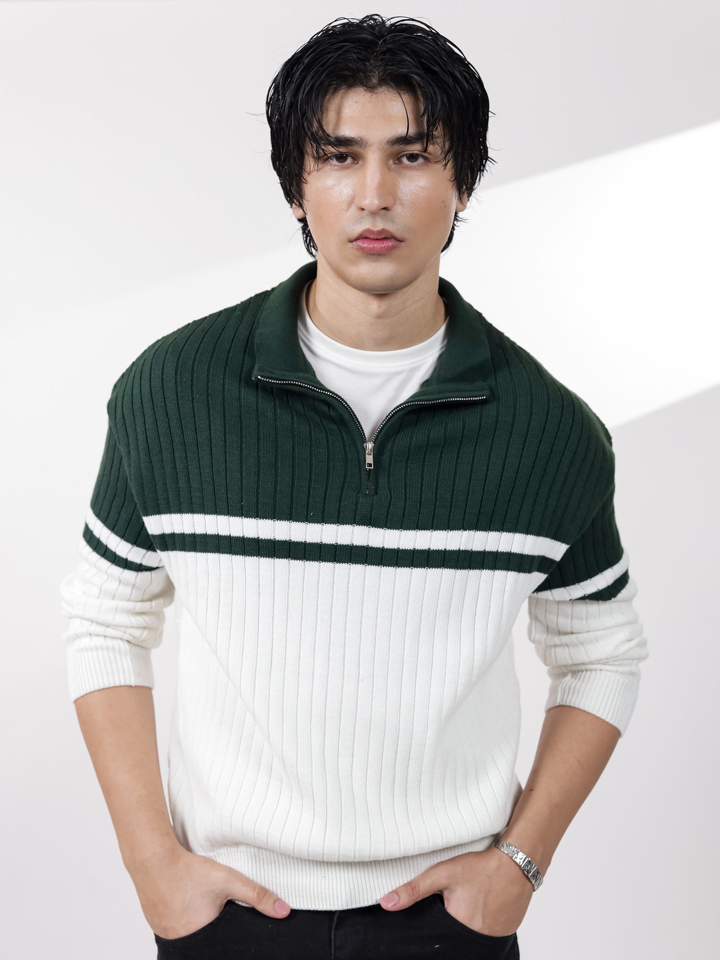 Green & Off White Sweater