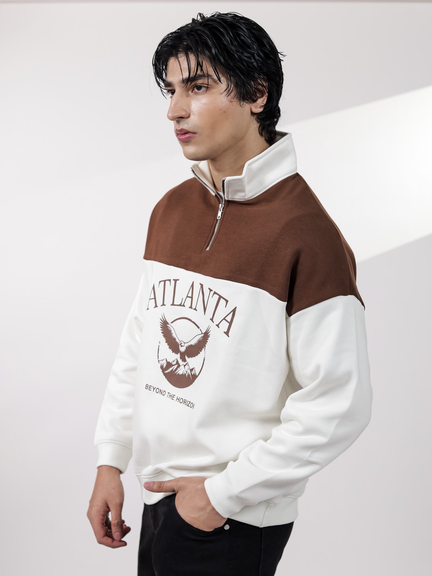 Beige & Brown Quarter Zipper