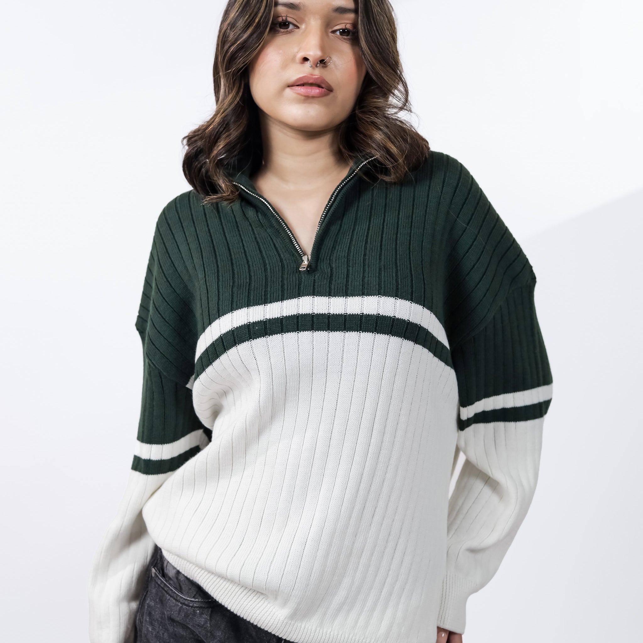 Green & Off White Sweater