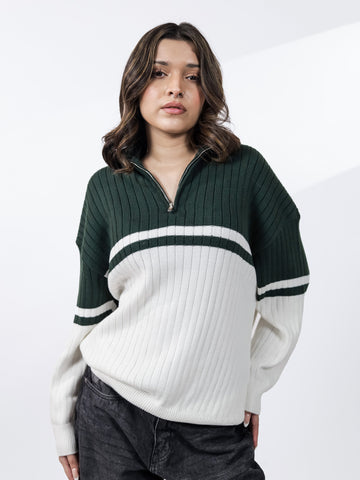 Green & Off White Sweater