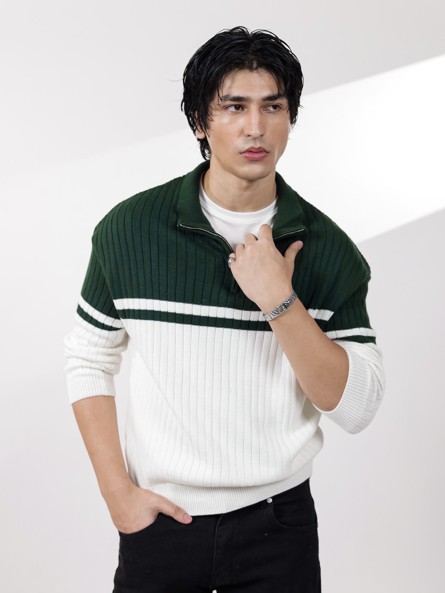 Green & Off White Sweater