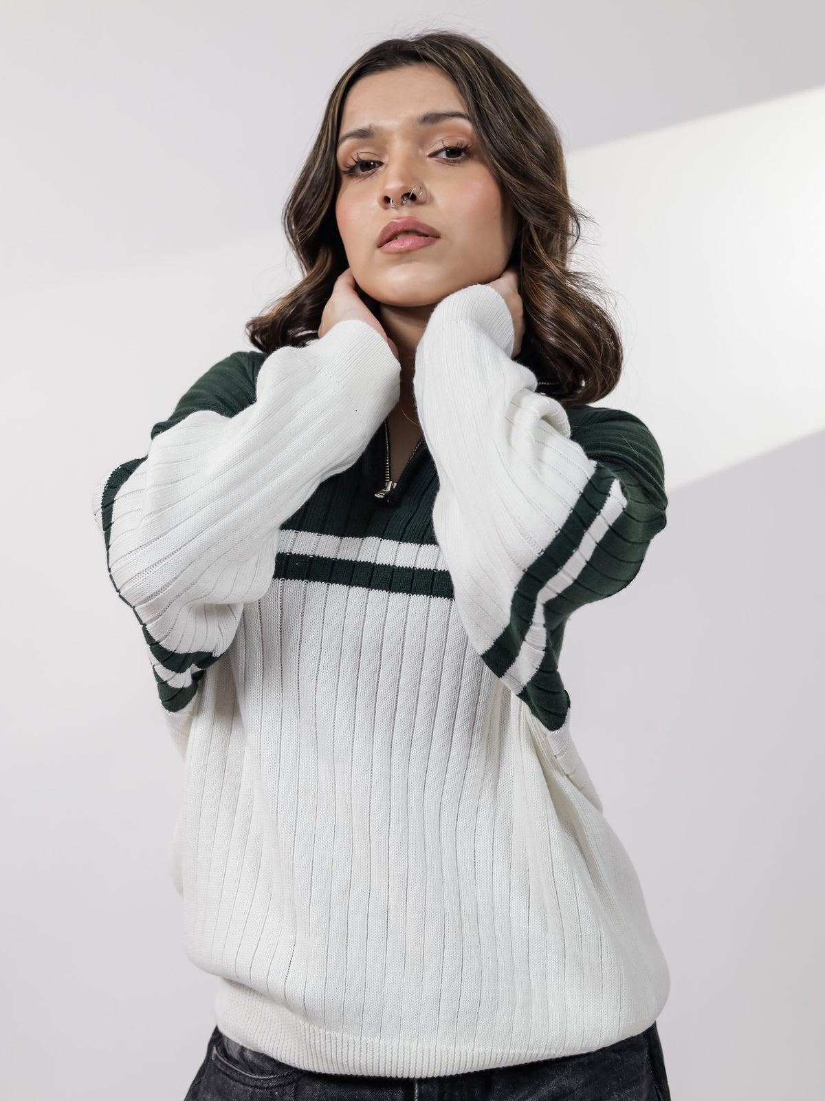 Green & Off White Sweater