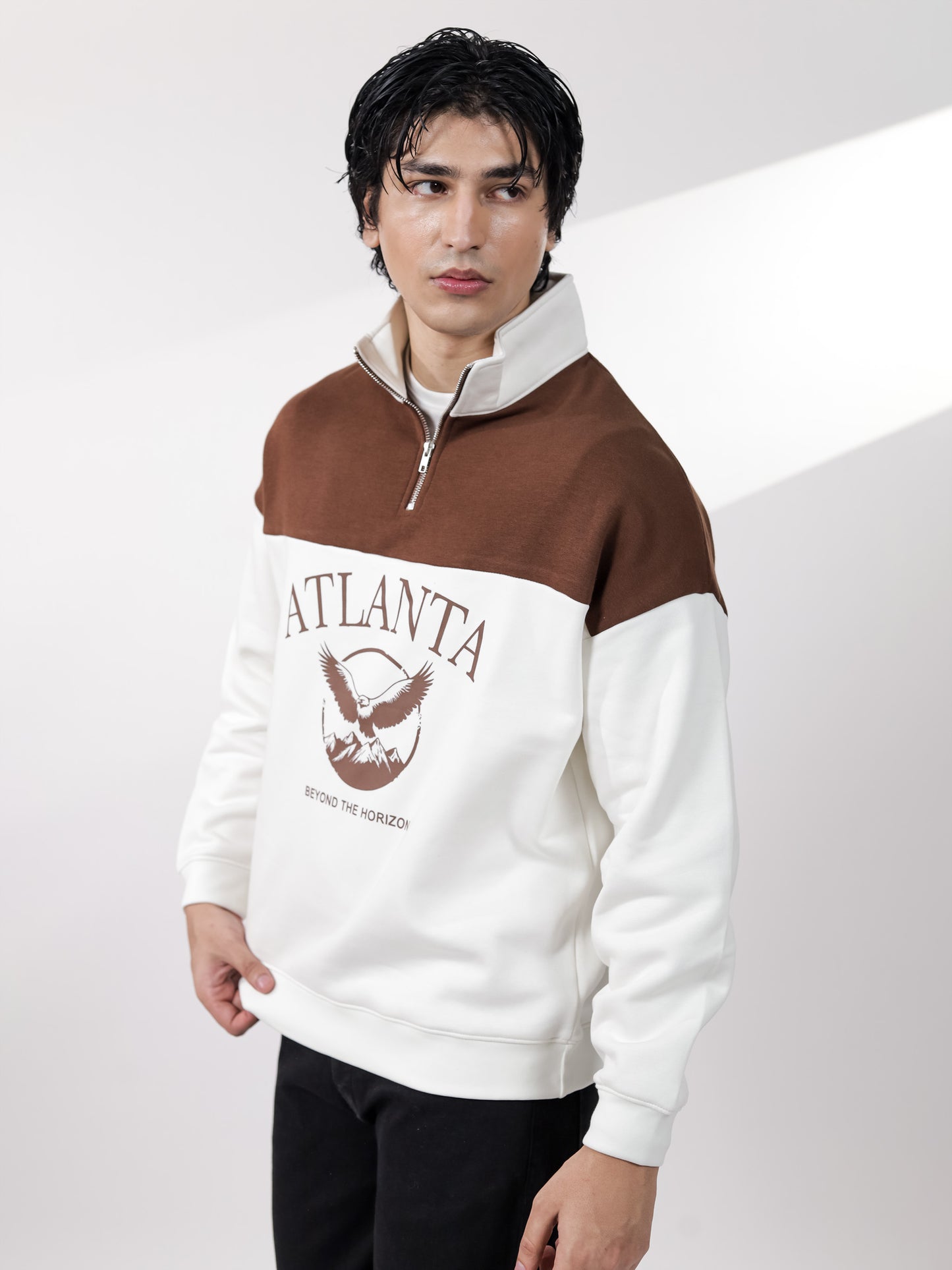 Beige & Brown Quarter Zipper